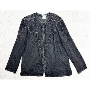 Vintage Black Sequin Blazer Beaded Embroidered Evening Wear Holidays